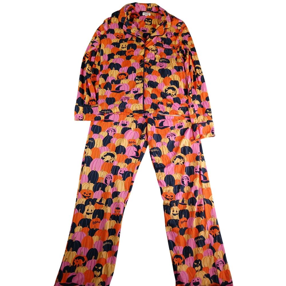 Beauty Sleep Social Pajamas Women XS 2 Piece Halloween Pumpkin Soft Stretch